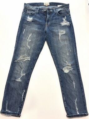 Current/Elliott Vintage Wash Slim Straight Distressed Jeans